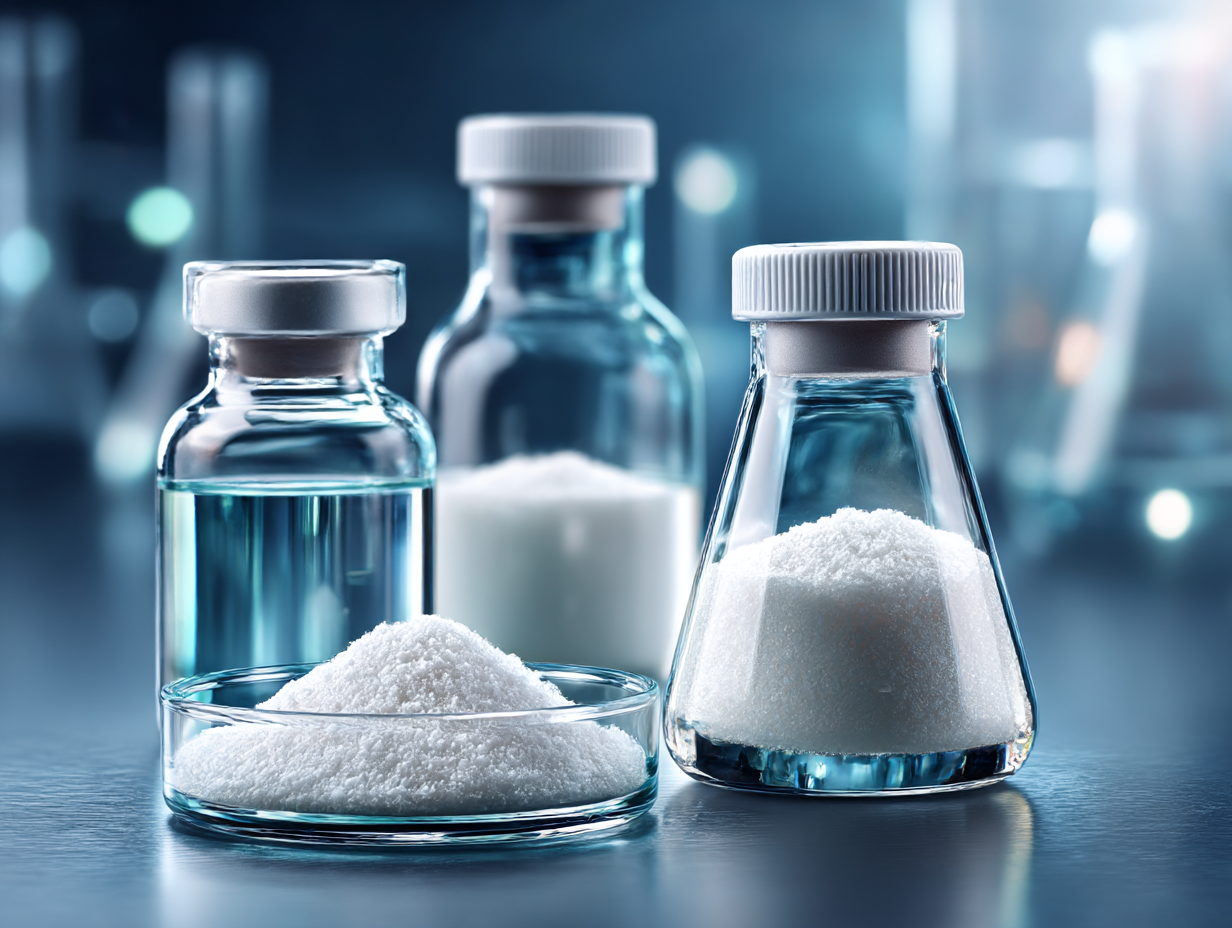 Assorted Chemanex PLC products in glass testing containers