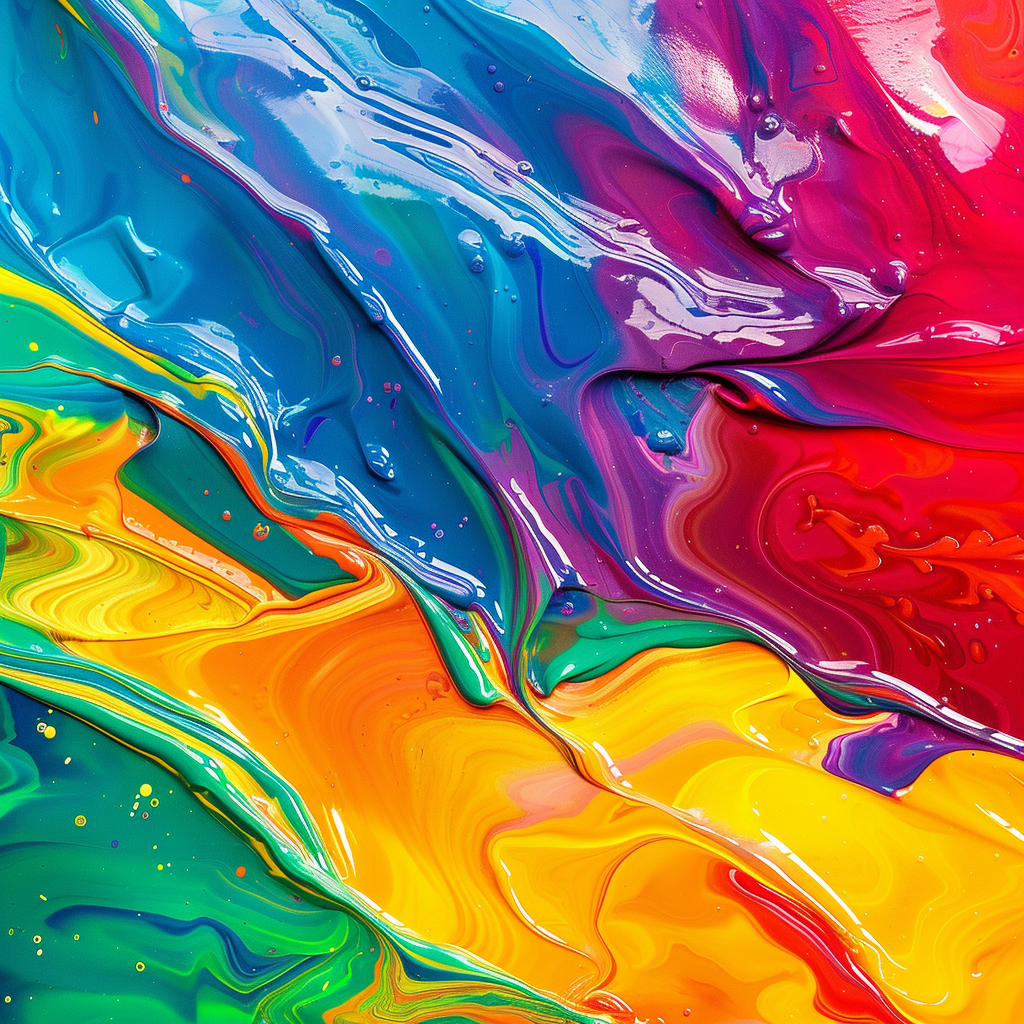 Different colours of paint liquids on a board