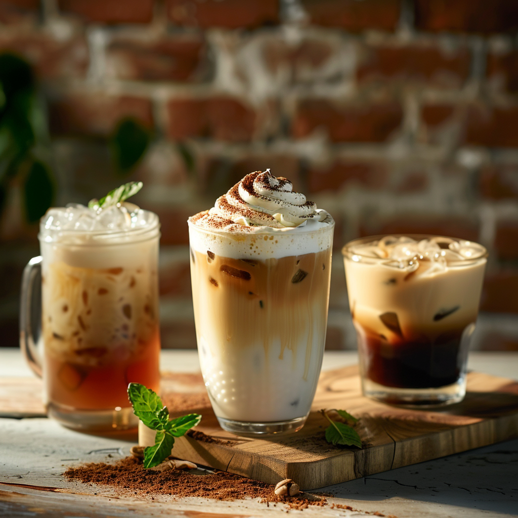 Cups of coffee and lattes made using food and beverage ingredients from Chemanex PLC