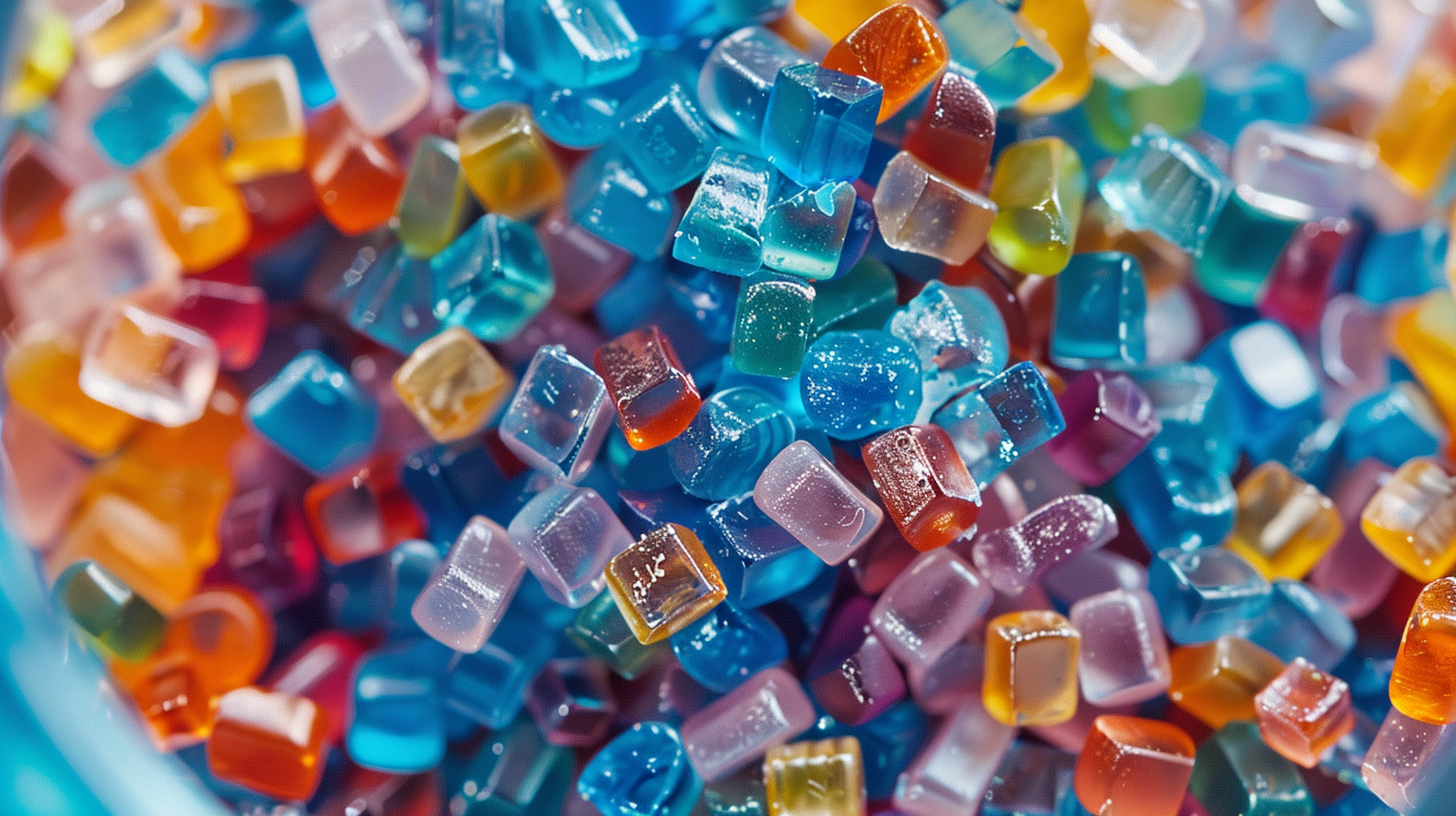 Multicoloured plastic cubes used for plastic material production by Chemanex PLC
