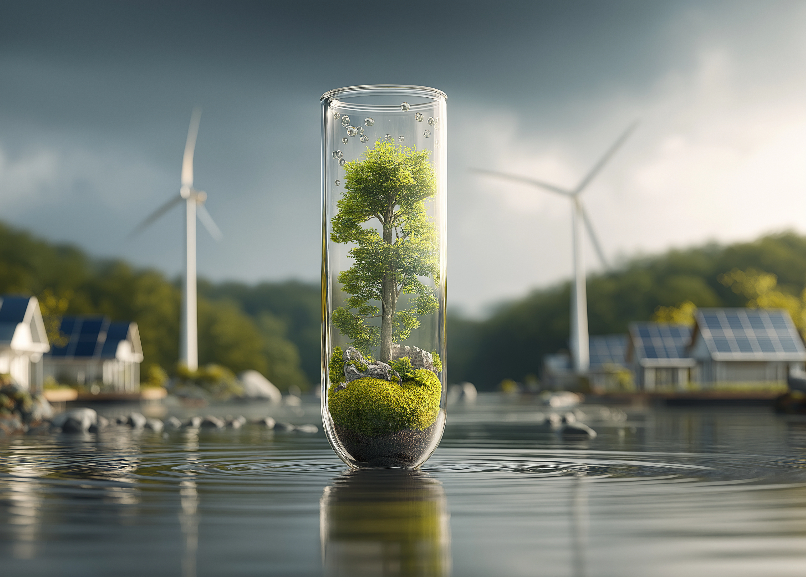 A tree and a mini eco system inside a glass tube