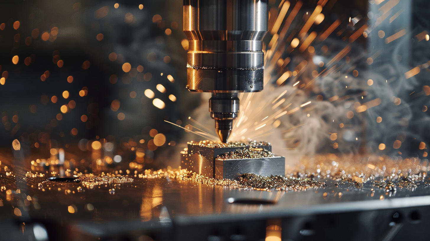A CNC metal cutting machine cutting metal with sparks